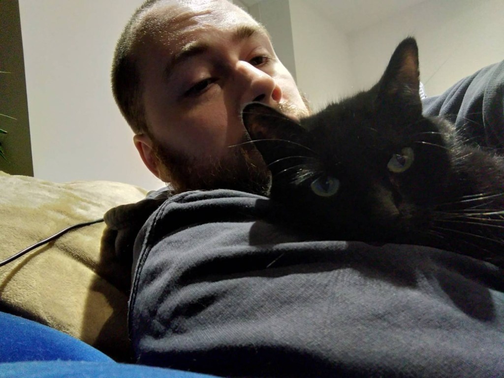 me and my feline buddy Salem having a cuddle
